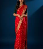 Red viscose art silk saree in bandhani style saree