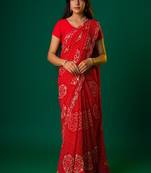 Red georgette bandhani-style saree