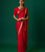 Red  light weight chiffon bandhani print saree