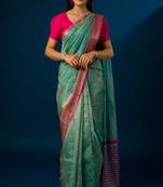 Light parrot green crush tissue silk banarasi border saree