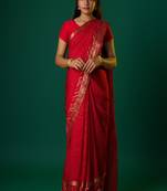 Red jaipuri designer gaji art silk ghatchola bandhani saree