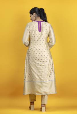 Beige color kurta set with pant and dupatta on pure banarasi silk 4