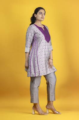 Lavender grey color a-line kurta co ord on pure banarasi silk 3