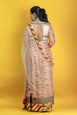 Beige floor length pure south silk fabric patola print anarkali embellised with embroided dupatta 3