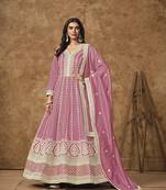 Pink embroidered pure dola silk ceremonial gown