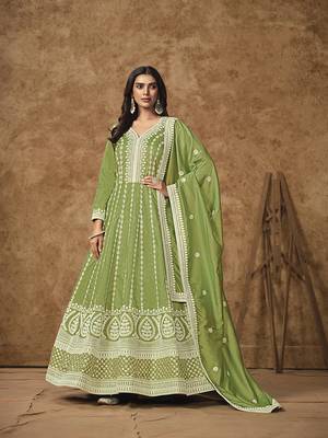 Green embroidered dola silk blend gown 1