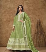 Green embroidered pure dola silk ceremonial gown