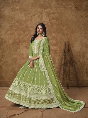 Green embroidered dola silk blend gown 2