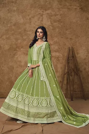 Green embroidered dola silk blend gown