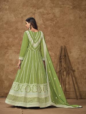 Green embroidered dola silk blend gown 3