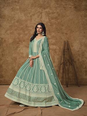 Aqua blue embroidered dola silk blend gown 2