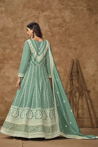 Aqua blue embroidered dola silk blend gown