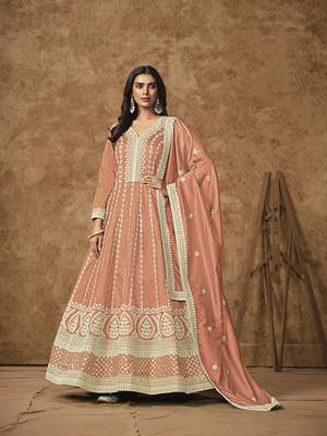 Peach embroidered dola silk blend gown 1