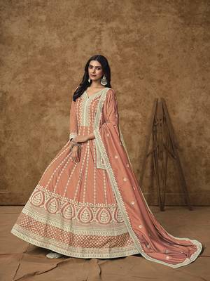 Peach embroidered dola silk blend gown 2