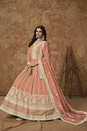 Peach embroidered dola silk blend gown