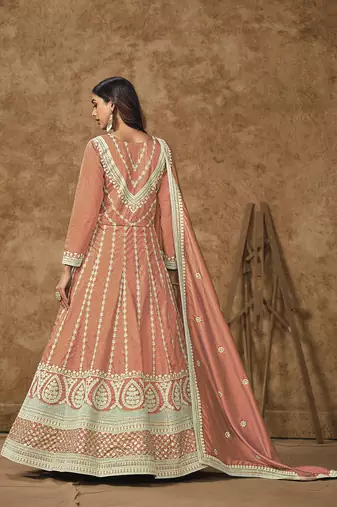 Peach embroidered dola silk blend gown