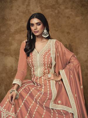 Peach embroidered dola silk blend gown 4
