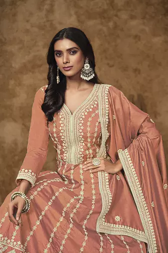 Peach embroidered dola silk blend gown