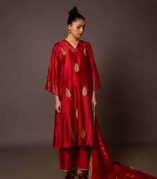 Red dupion silk pitta work set