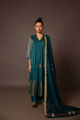 Teal benerasi border kurta set 1