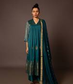 Teal benerasi border kurta set