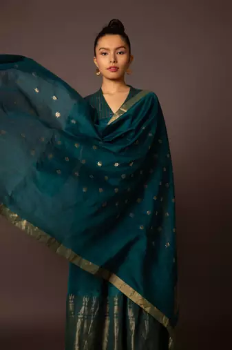 Teal benerasi border kurta set