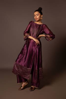 Purple dupion silk assymtreic yoke set 2