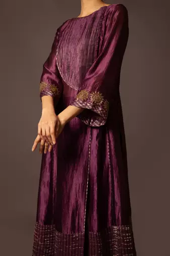 Purple dupion silk assymtreic yoke set