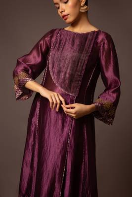 Purple dupion silk assymtreic yoke set 4
