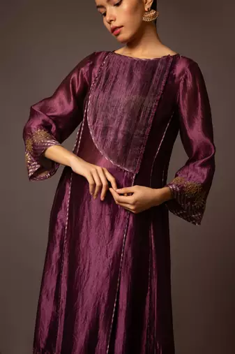 Purple dupion silk assymtreic yoke set