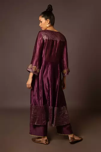 Purple dupion silk assymtreic yoke set