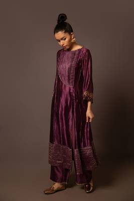 Purple dupion silk assymtreic yoke set 1