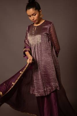 Purple zari stripe kurta set 2