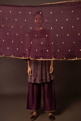 Purple zari stripe kurta set 3