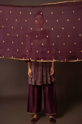 Purple zari stripe kurta set