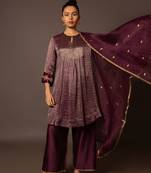 Purple zari stripe kurta set