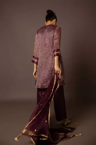 Purple zari stripe kurta set