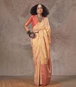 Cream two tone handloom weaving silk blend saree