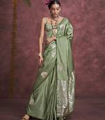 Green banarasi jari and weaving work handloom silk blend saree