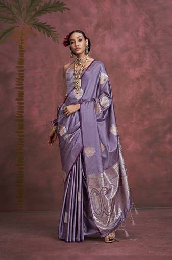 Purple banarasi jari and weaving work handloom silk blend saree