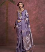 Purple banarasi jari and weaving work handloom silk blend saree