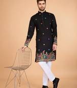 black viscose silk thread & sequins embroidered kurta