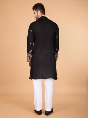 black viscose silk thread & sequins embroidered kurta 5
