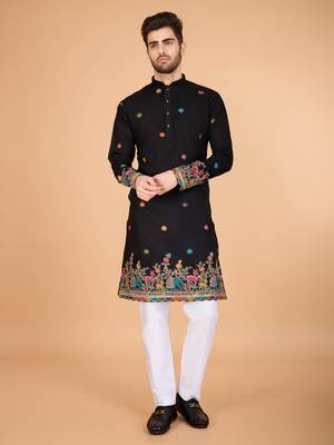 black viscose silk thread & sequins embroidered kurta 6