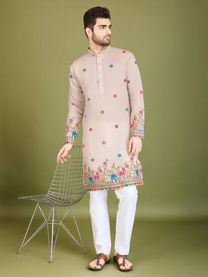 Ivery viscose silk thread & sequins embroidered work wedding ceremony festival marriage party wear straight kurta 1