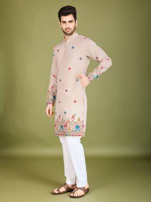 Ivery viscose silk thread & sequins embroidered work wedding ceremony festival marriage party wear straight kurta 3