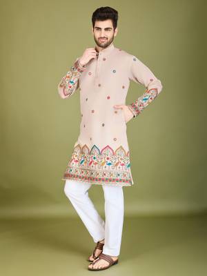 Ivery viscose silk thread & sequins embroidered work wedding ceremony festival marriage party wear straight kurta 3