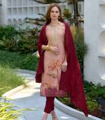 Mojilaa women's peach tissue silk embroidered straight kurta with pant & printed dupatta