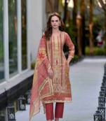 Mojilaa women's mauve silk blend geometric straight kurta with pant & printed dupatta