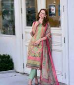  green silk blend geometric straight kurta with pant & printed dupatta